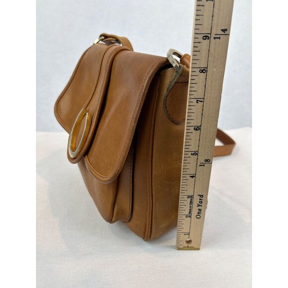 Vintage Tan Leather Crossbody Bag Gold Horseshoe Adjustable Strap - Picture 14 of 14